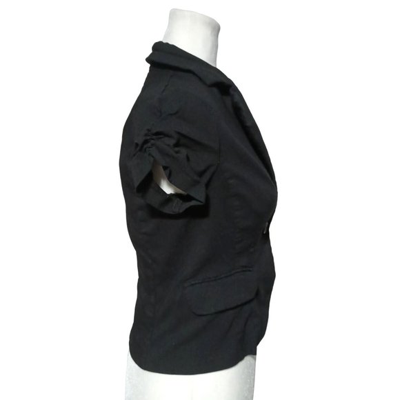 Rampage Black Bolero Shacket Women's Size M Cropped Jacket Ruched Short Cap Slee - Picture 7 of 11